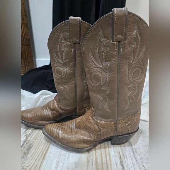 Vintage Justin Taupe Exotic Lizard Western Cowboy Boots Size 8 - Picture 2 of 6